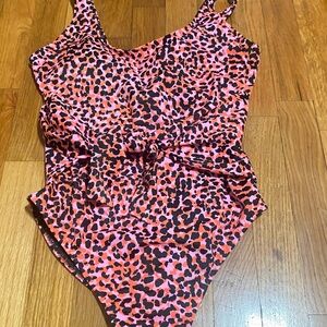 Fabletics orange and Black Leopard One Piece Swimsuit
